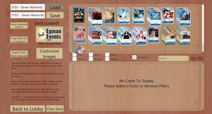 OPTCG sim deck display